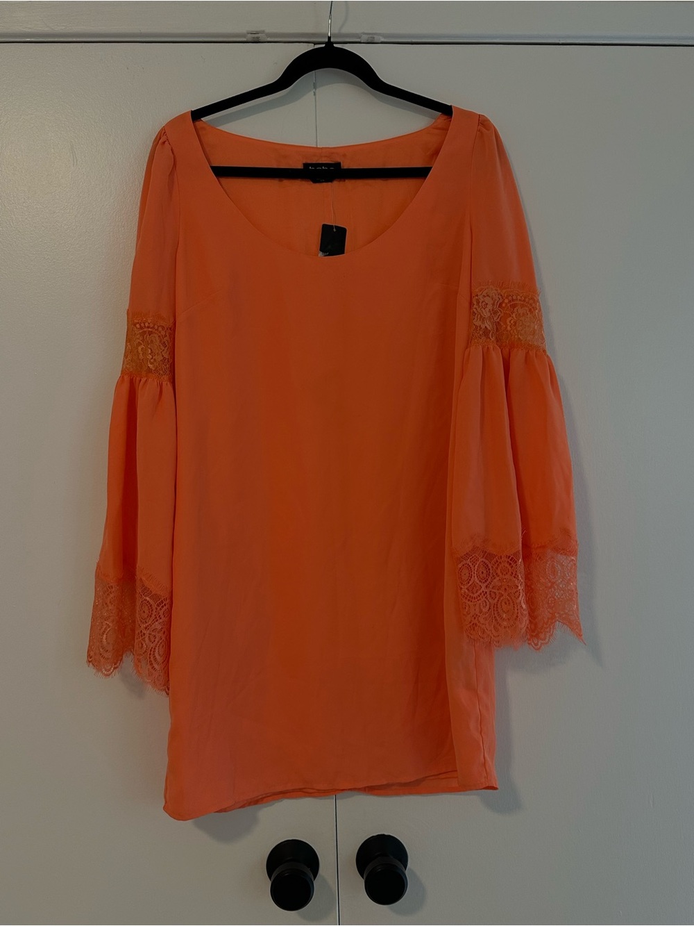 Bebe Orange Lace-Sleeve Scoop Neck Top